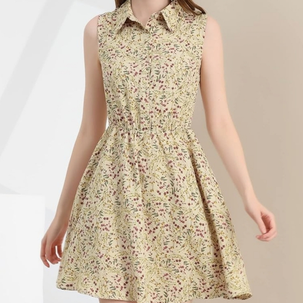 Floral Sleeveless Dress - Cream